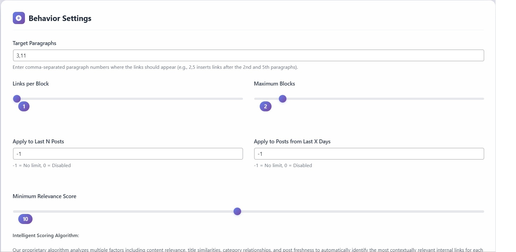 Behavior Settings